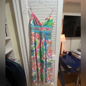 Trina Turk Mod Neon Women Floral Silk Maxi Dress size 6 Colorful